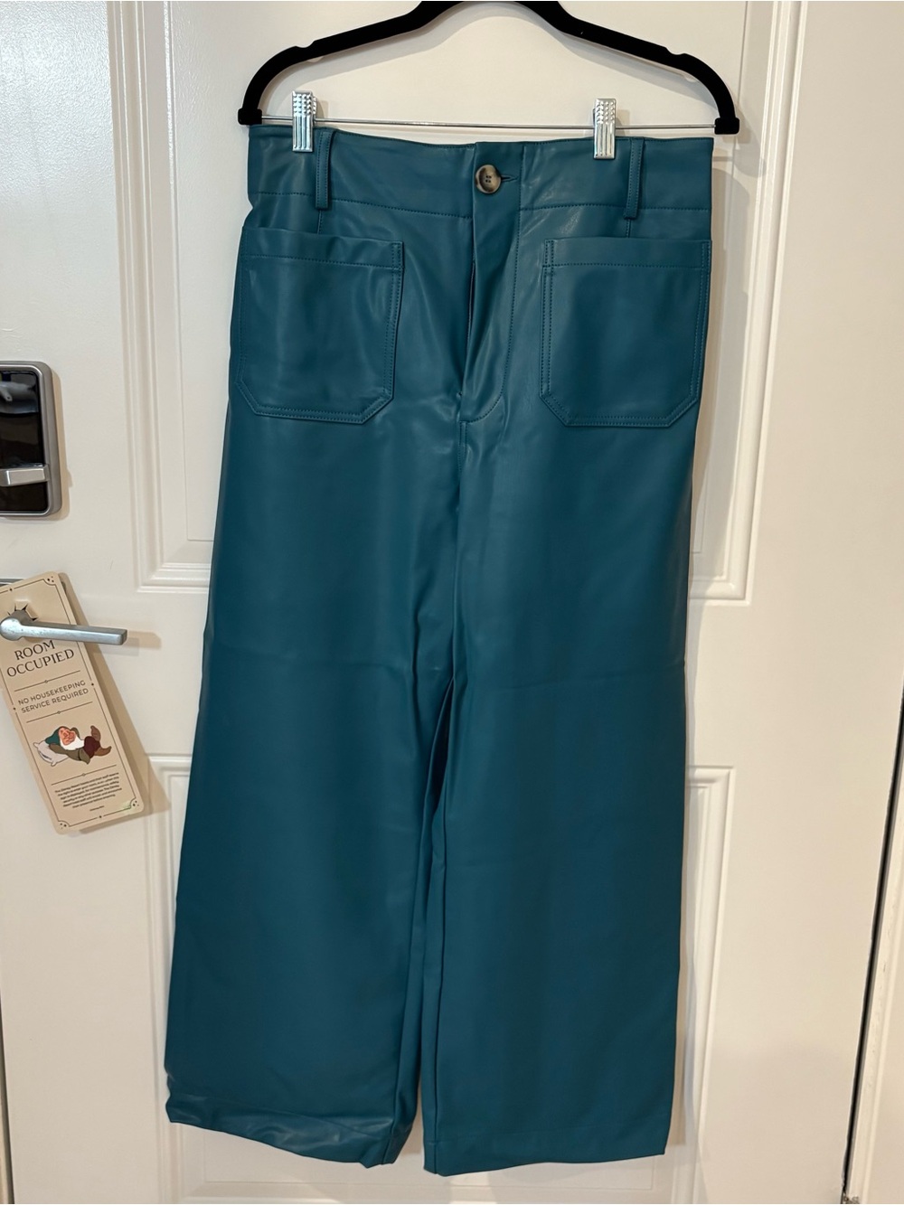 Maeve Wide-Leg Faux Leather Pants in Teal Blue